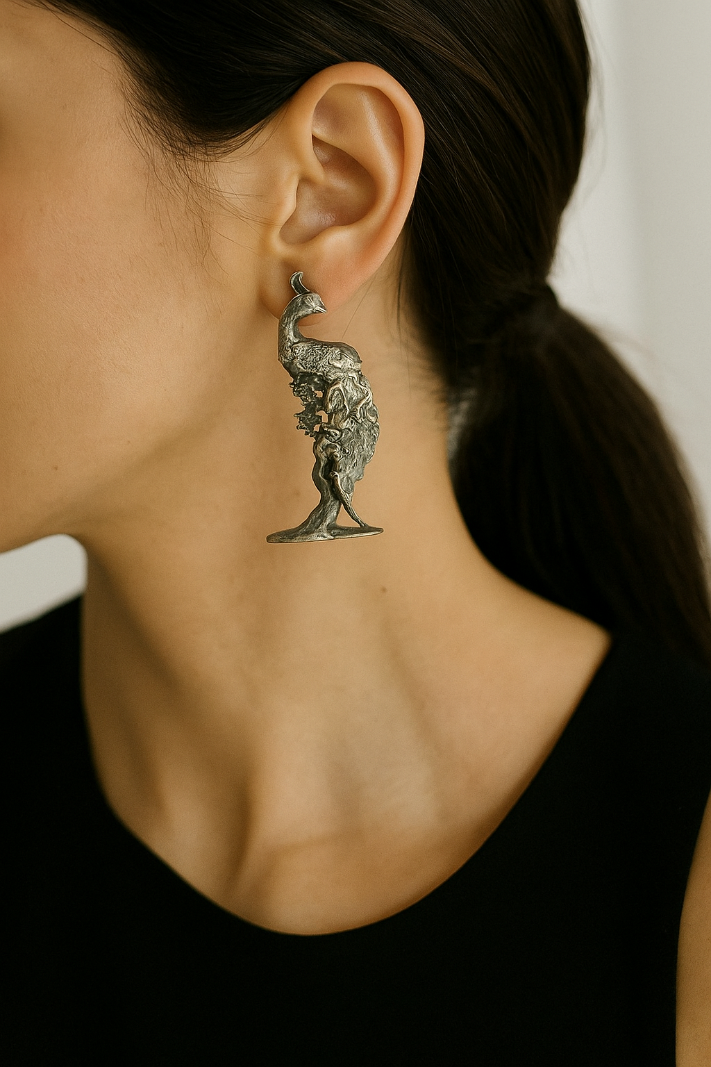 Antique Oxidized Silver Peacock Earrings – Statement Ethnic Jewelry